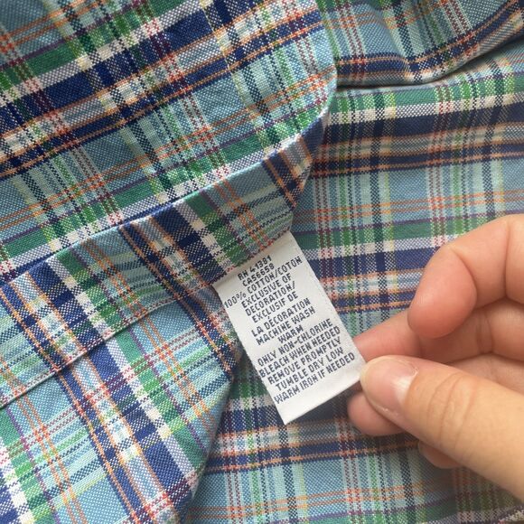 Ralph Lauren Button Down Shirt Mens 2XLT Plaid Blue Flesh Pony Preppy Casual - Picture 6 of 7